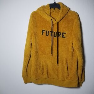 Yellow Fuzzy Hoodie with 'FUTURE' Text, Very Cozy, Good Condition